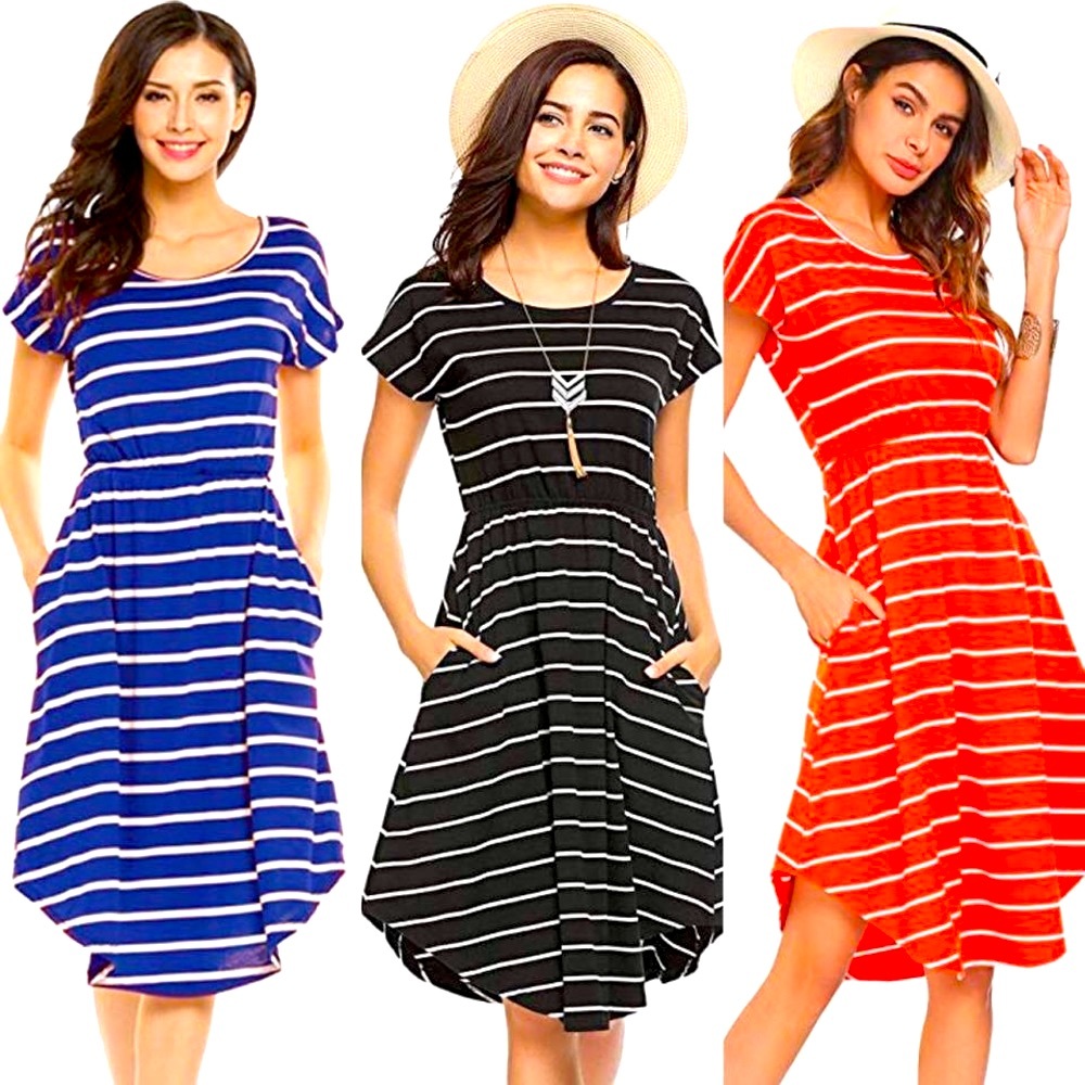 NWOT Black striped casual cotton dress size Large